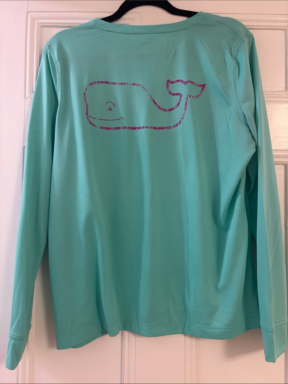 Vineyard Vines Aqua Performance Long Sleeve Tee with Purple Logo - Picture 3 of 3